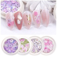 6 Styles Flower Nail Art Sequins 3d Decals Sticker Diy Crafting Flakes Wood Pulp Chips Nail